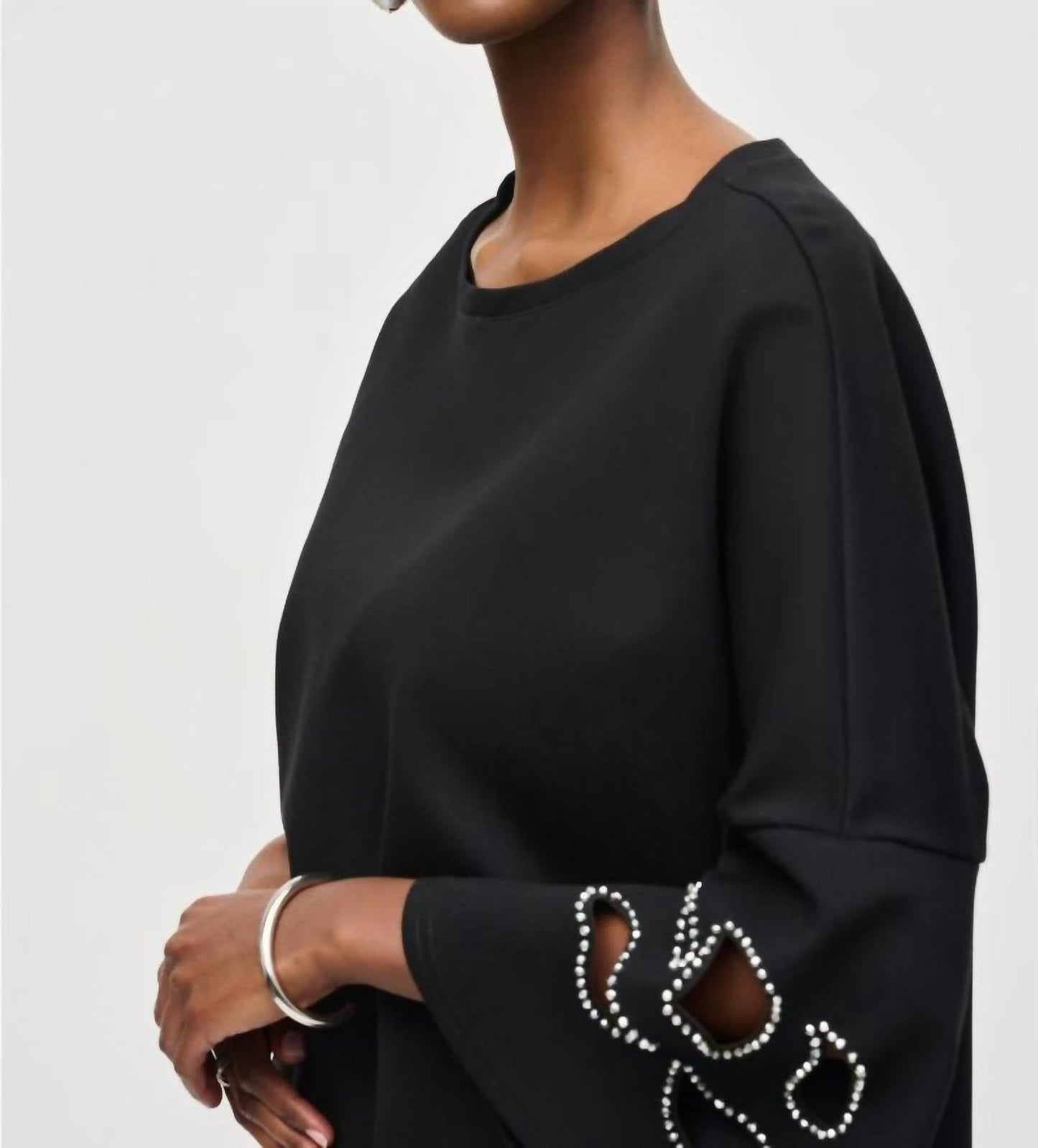 Joseph Ribkoff - Embellished Boat Neck Cut-out 3/4 Sleeves Top