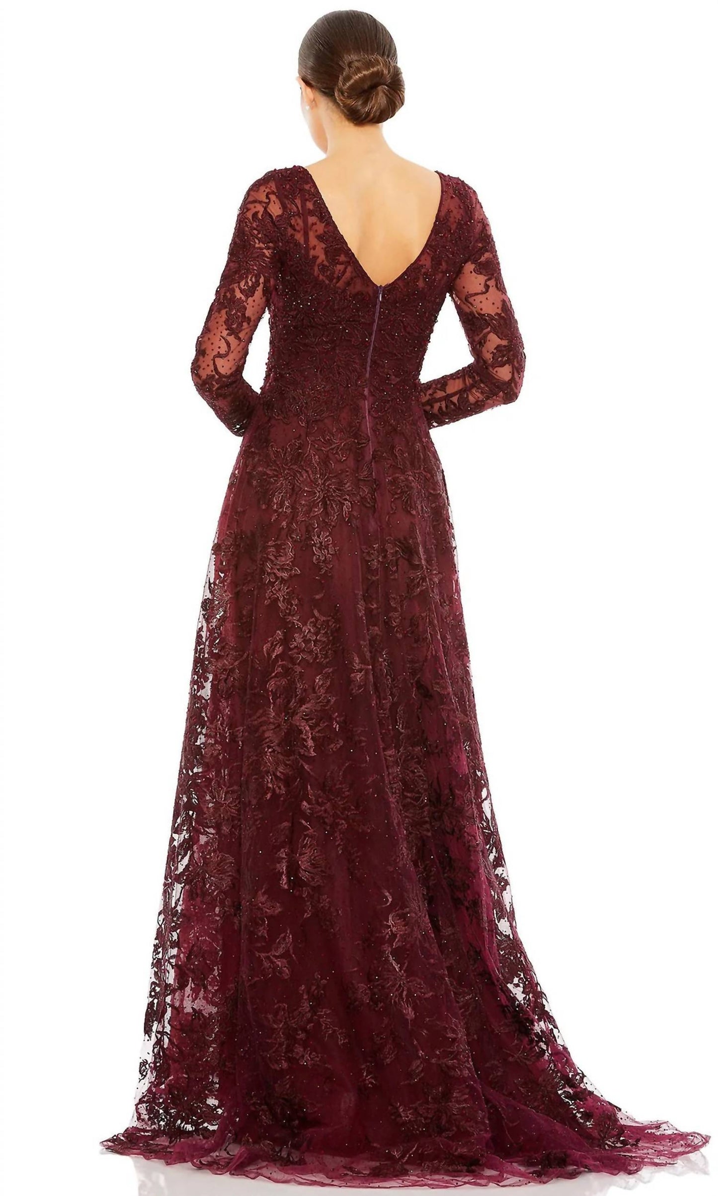 Mac Duggal - Embellished Illusion Long Sleeve Beaded Lace Gown