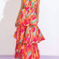 Flying Tomato - Sunset Senorita Halter Abstract Tiered Maxi Dress