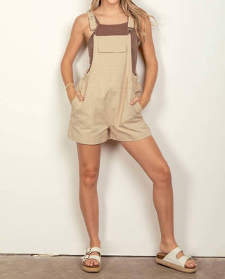 Very J - Suspender Solid Woven Casual Overall Romper