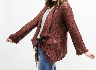 143 Story - Frayed Drape Sweater Cardigan