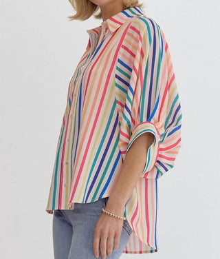 Entro - Multi Striped Button Down Top