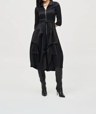 Joseph Ribkoff - Zip Front Waist Sash Taffeta Midi Dress