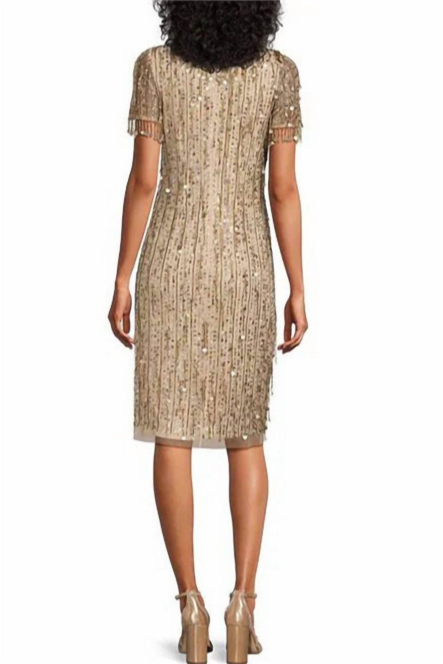 Aidan Mattox - Beaded Sequin Crew Neck Short Sleeve Dress