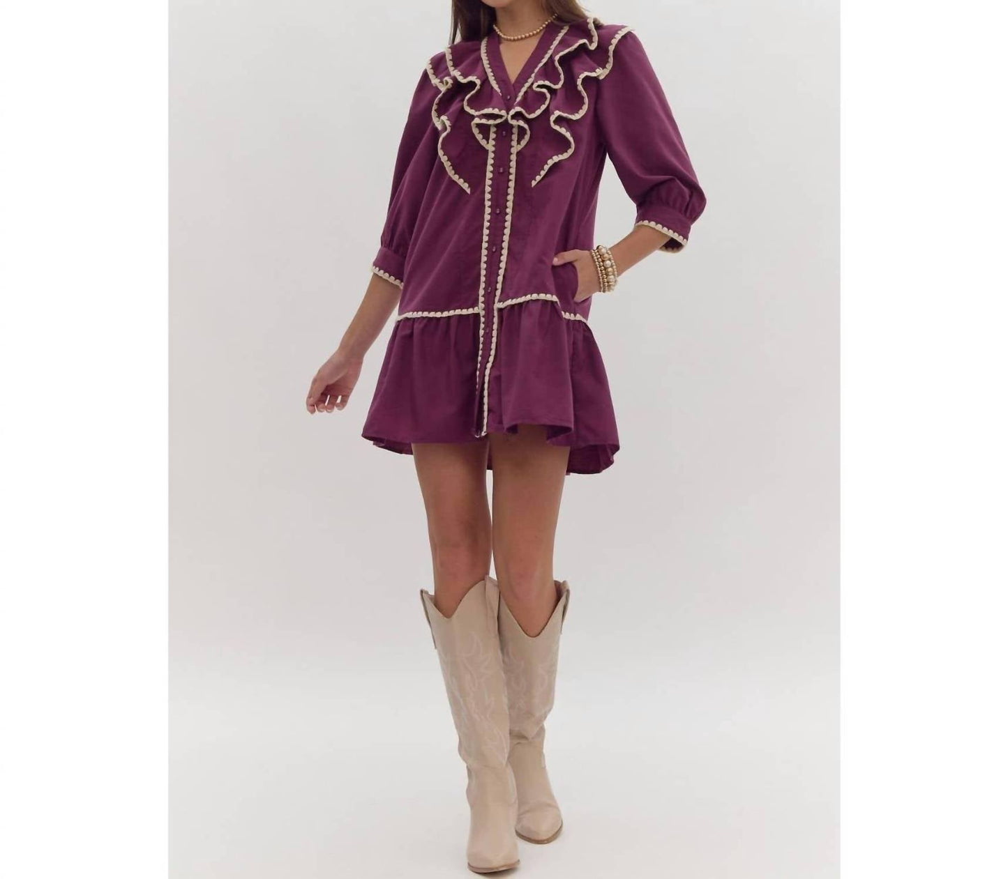 Style Usa - Solid Ruffled Mini Dress