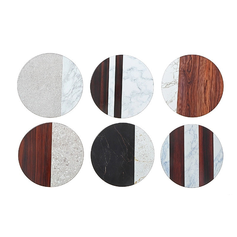 8 Round Ceramic Trivet Marble And Wood Asstd  Set of 6
