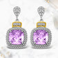 18k Yellow Gold & Sterling Silver Cushion Amethyst & Diamond Earrings (.05cttw)
