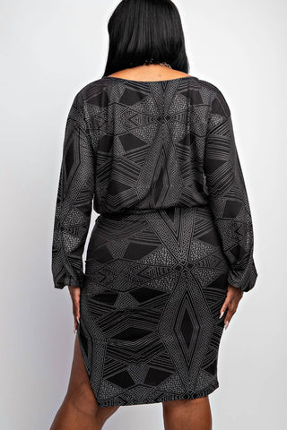 The Curve La - Plus Size Metallic Long Sleeve Top And Knee Skirt Set