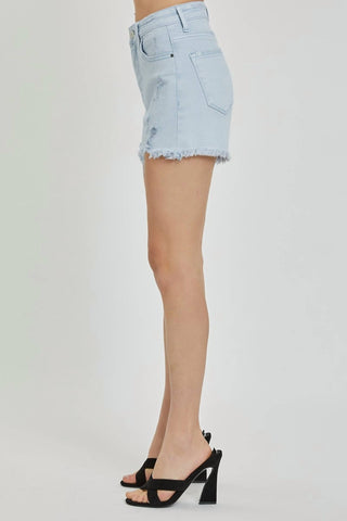 Risen - High Waist Distressed Light Denim Shorts