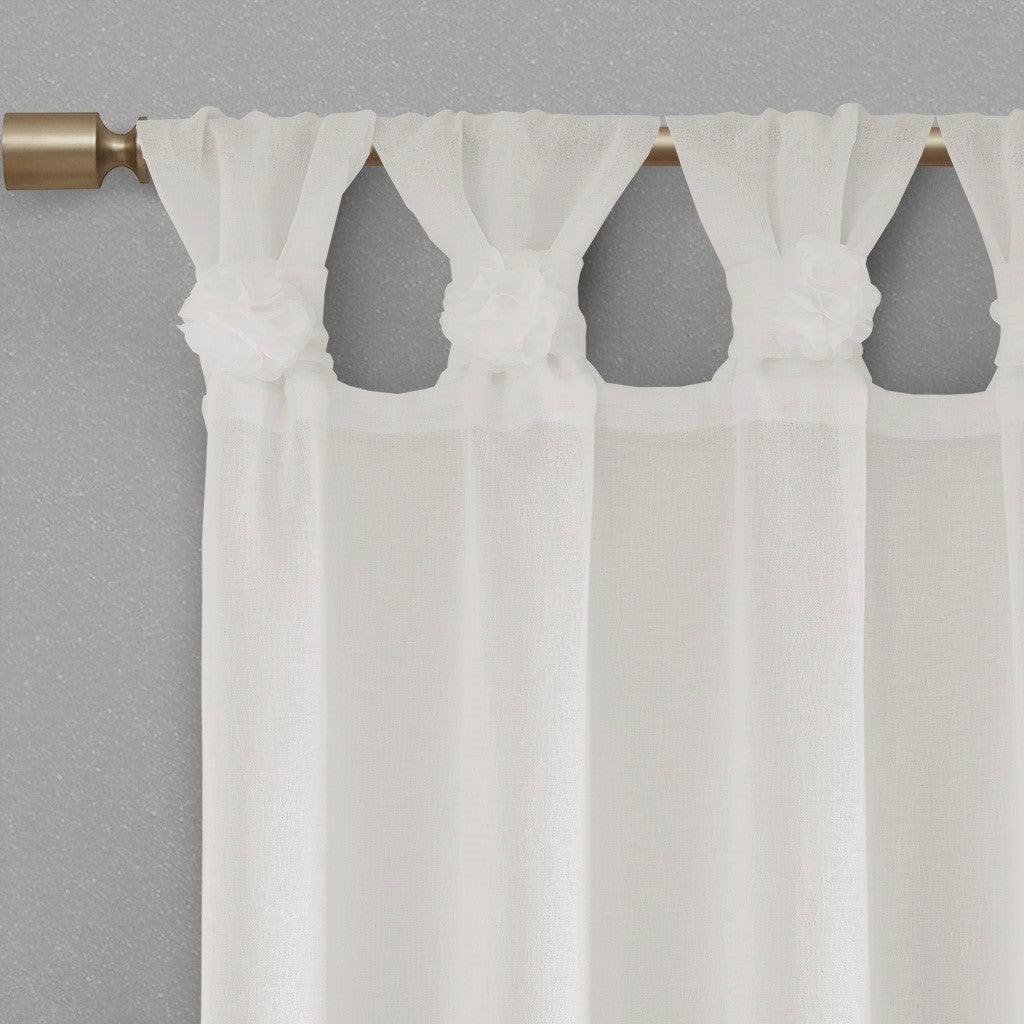 Floral Embellished Tab Top Solid Curtain Panel