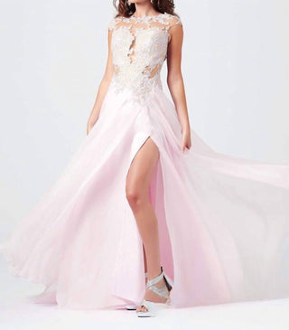 Mac Duggal - Beaded Prom Gown with Lace Cutouts & High Slit