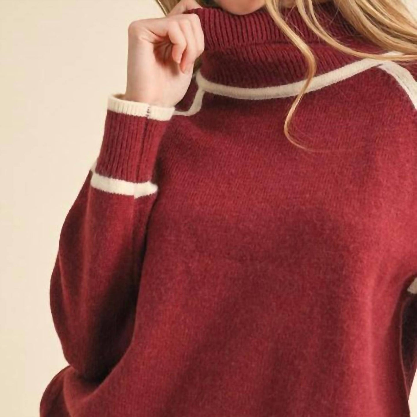 &Merci - Contrast Trim Turtleneck Sweater