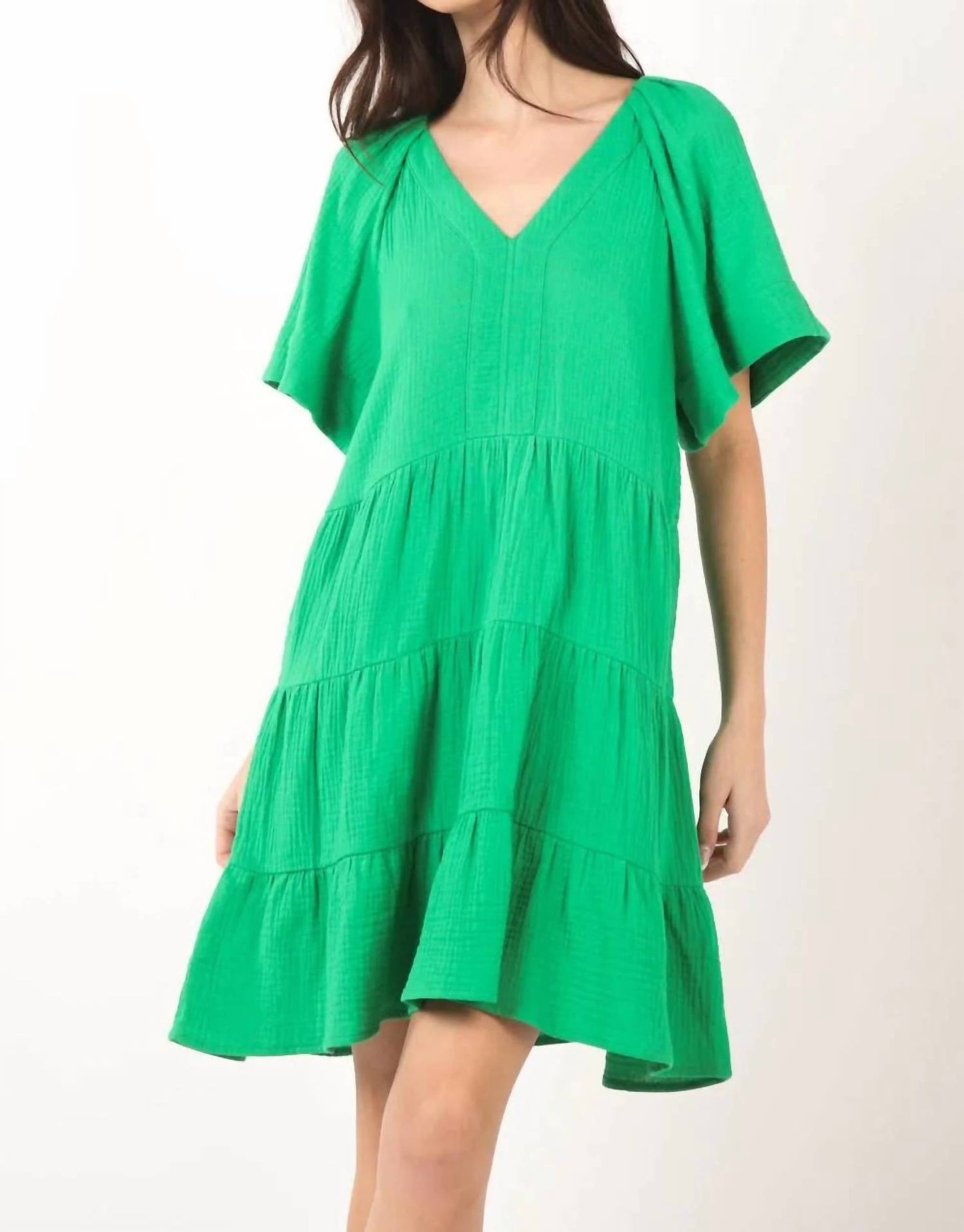 Very J - Texture V-neck Ruffled Tiered Dress