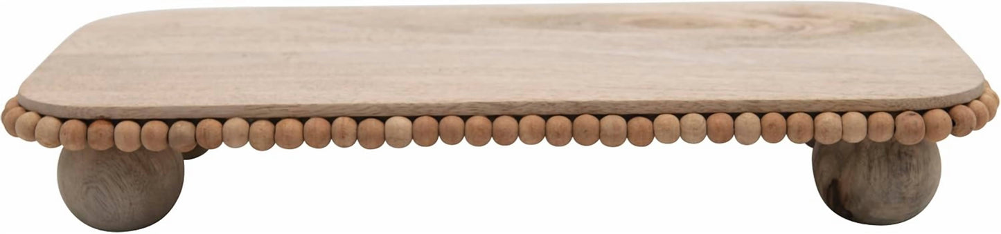 Creative Co-Op - Mango Wood Pedestal With Wood Beads Serving Tray