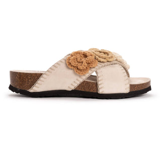 Muk Luks - Women's Penelope Crochet Floral Cross Strap Sandal Slide