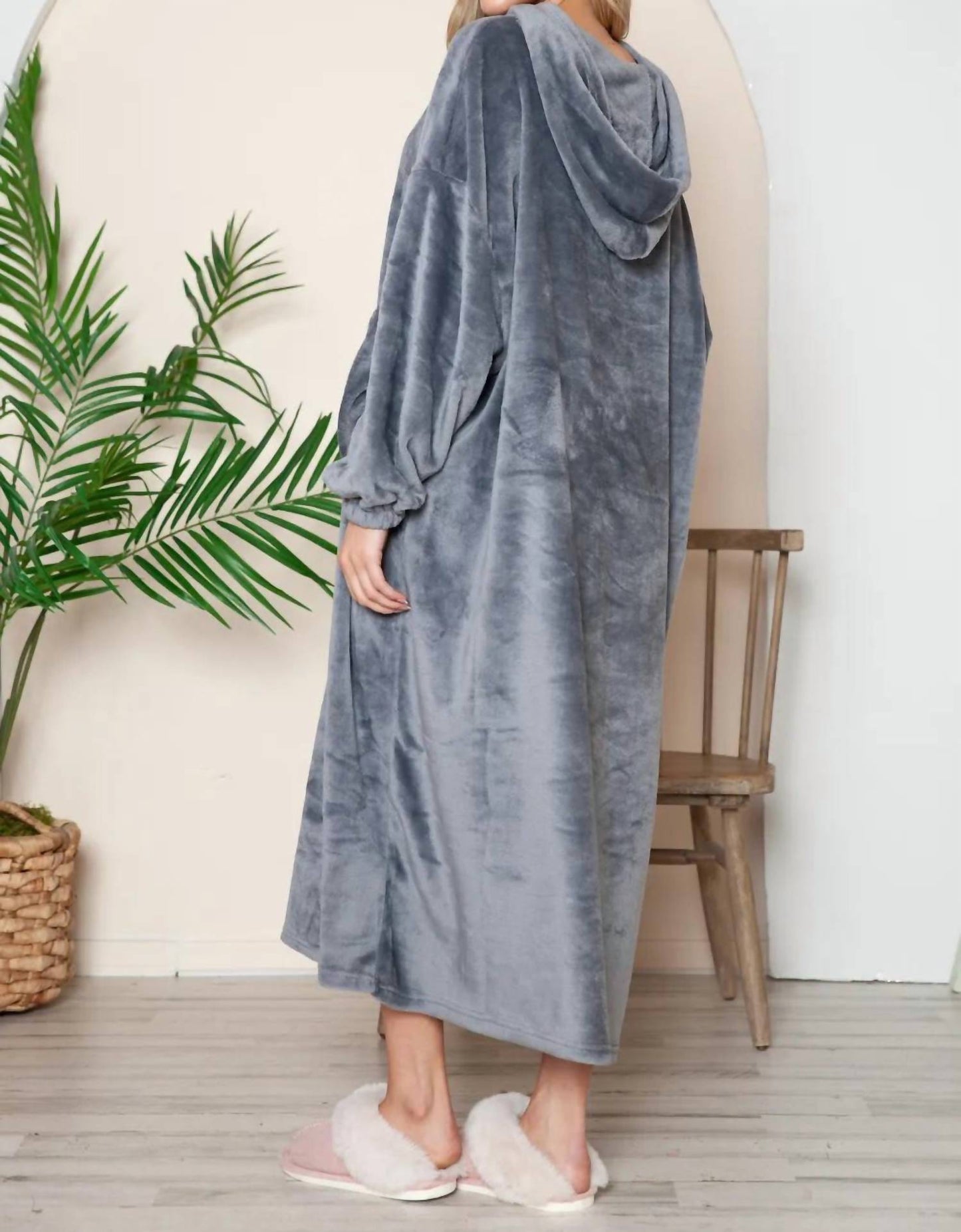 Double Take - Full Size Pocketed Hooded Midi Lounge Dress