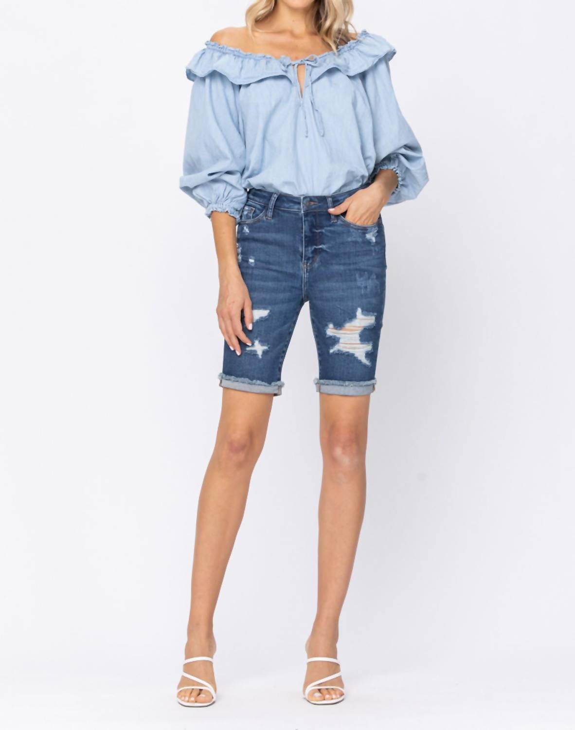 Judy Blue - High Waist Destroyed Bermuda Shorts