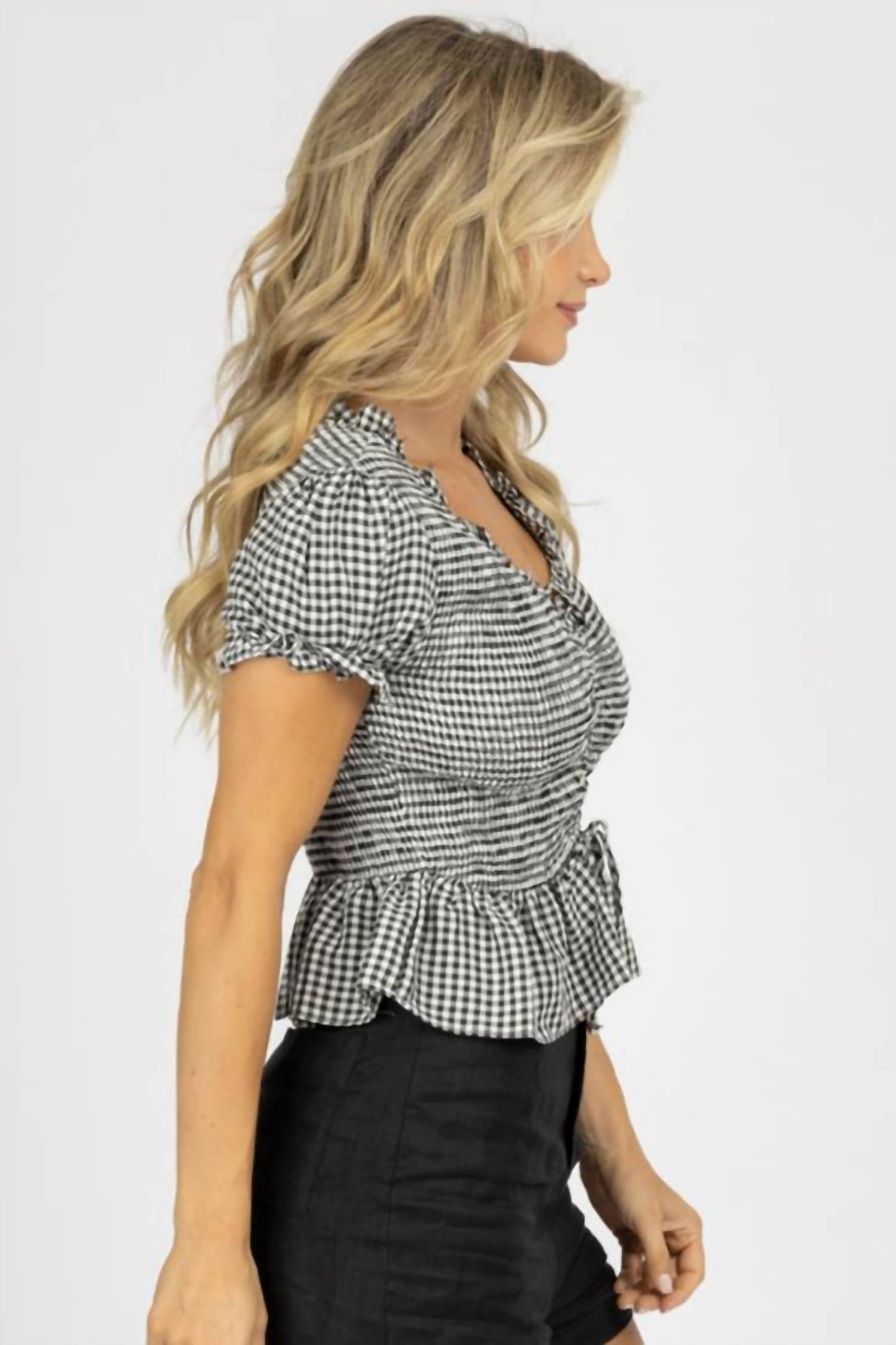 She + Sky - SMOCKED PEPLUM TOP