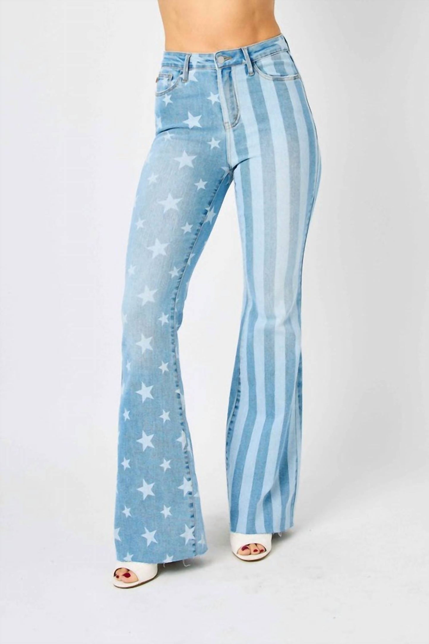 Judy Blue - High Waist Stars & Stripes Bleach Discharge Flare Jeans