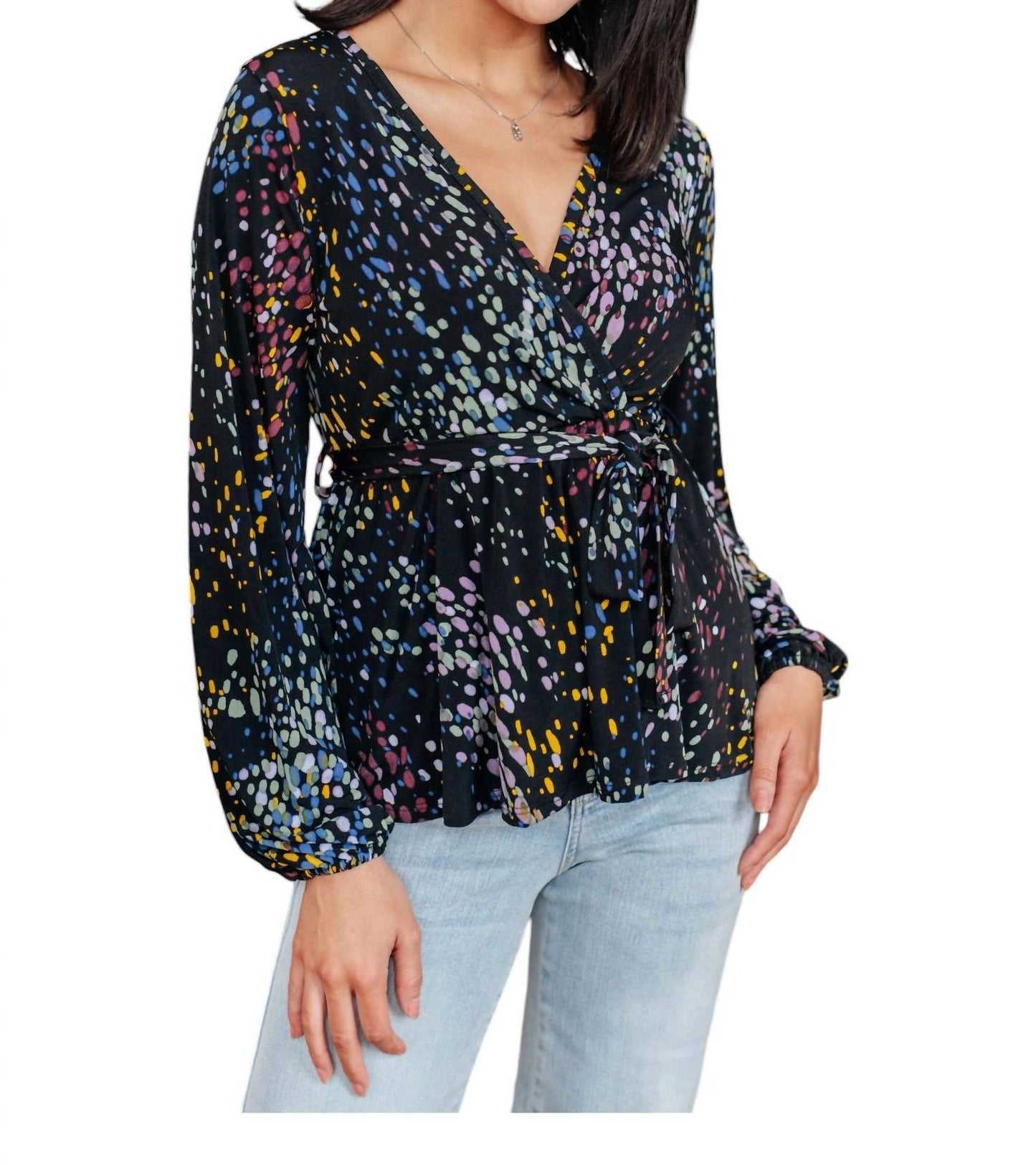 White Birch - Faux Wrap Top Long Sleeve