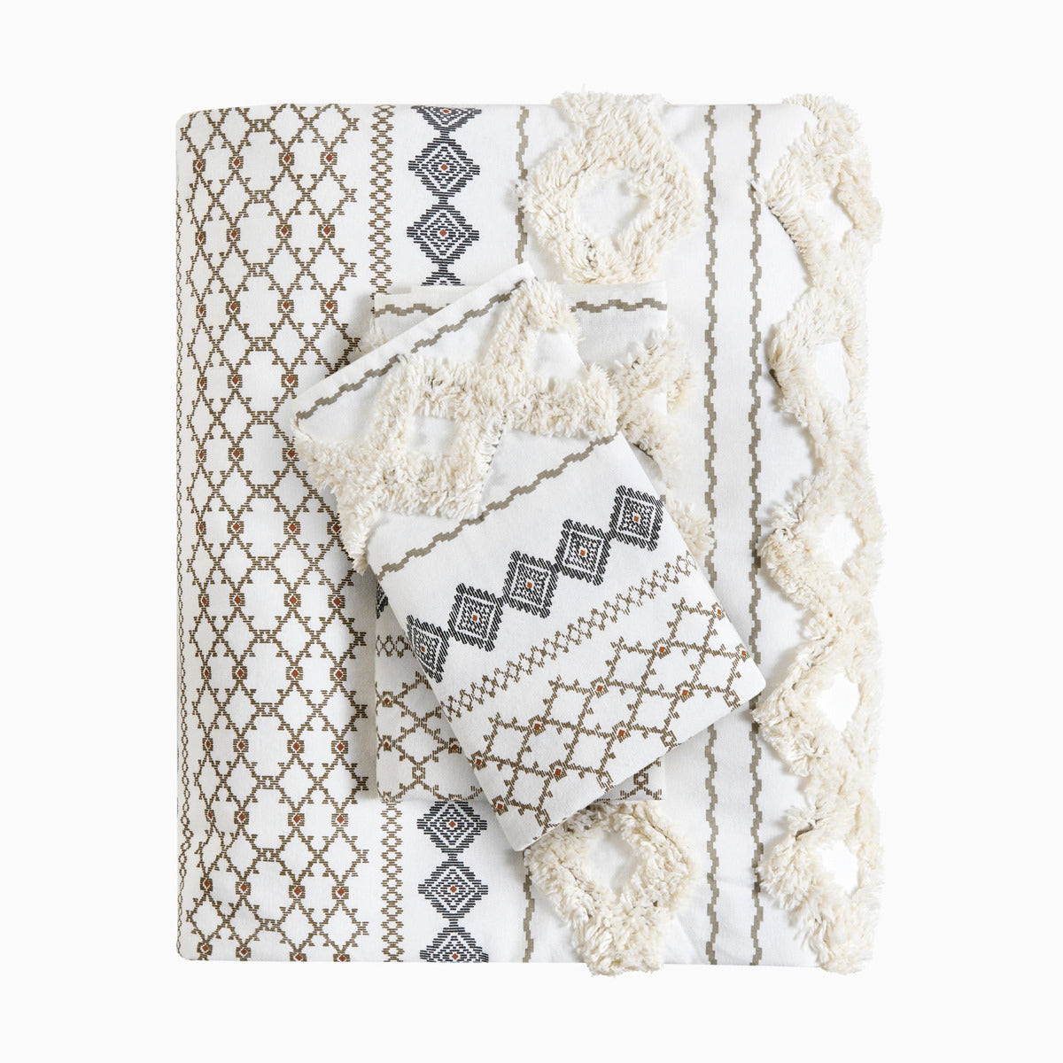Full/Queen Cotton Printed Duvet Cover Set with Chenille