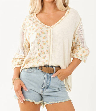Pol - Floral Print Colorblock Long Sleeve Top