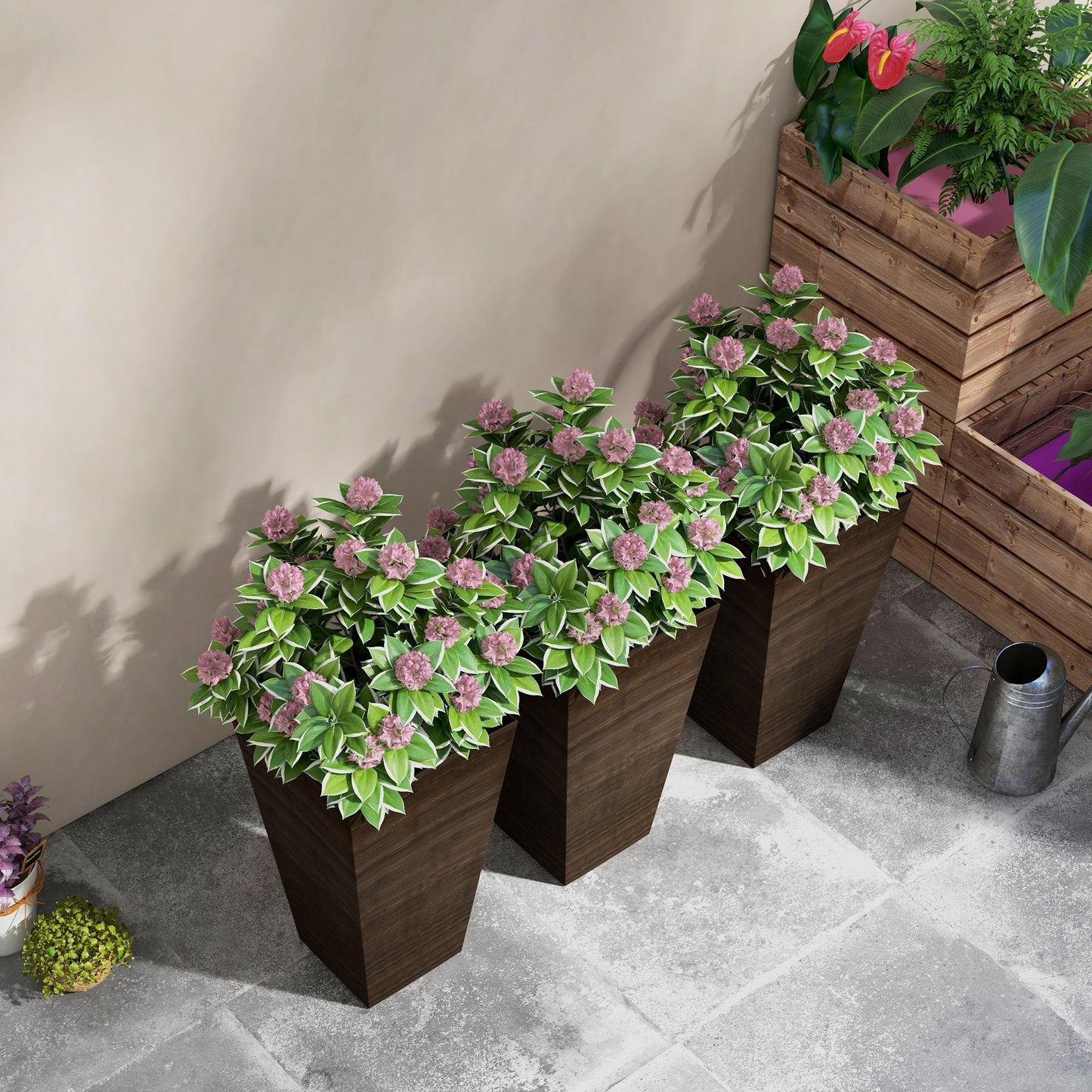 Outsunny 28" Tall Outdoor Planters - Set of 3 Large Tapered Planters