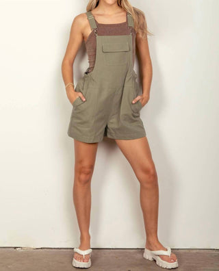 Very J - Suspender Solid Woven Casual Overall Romper