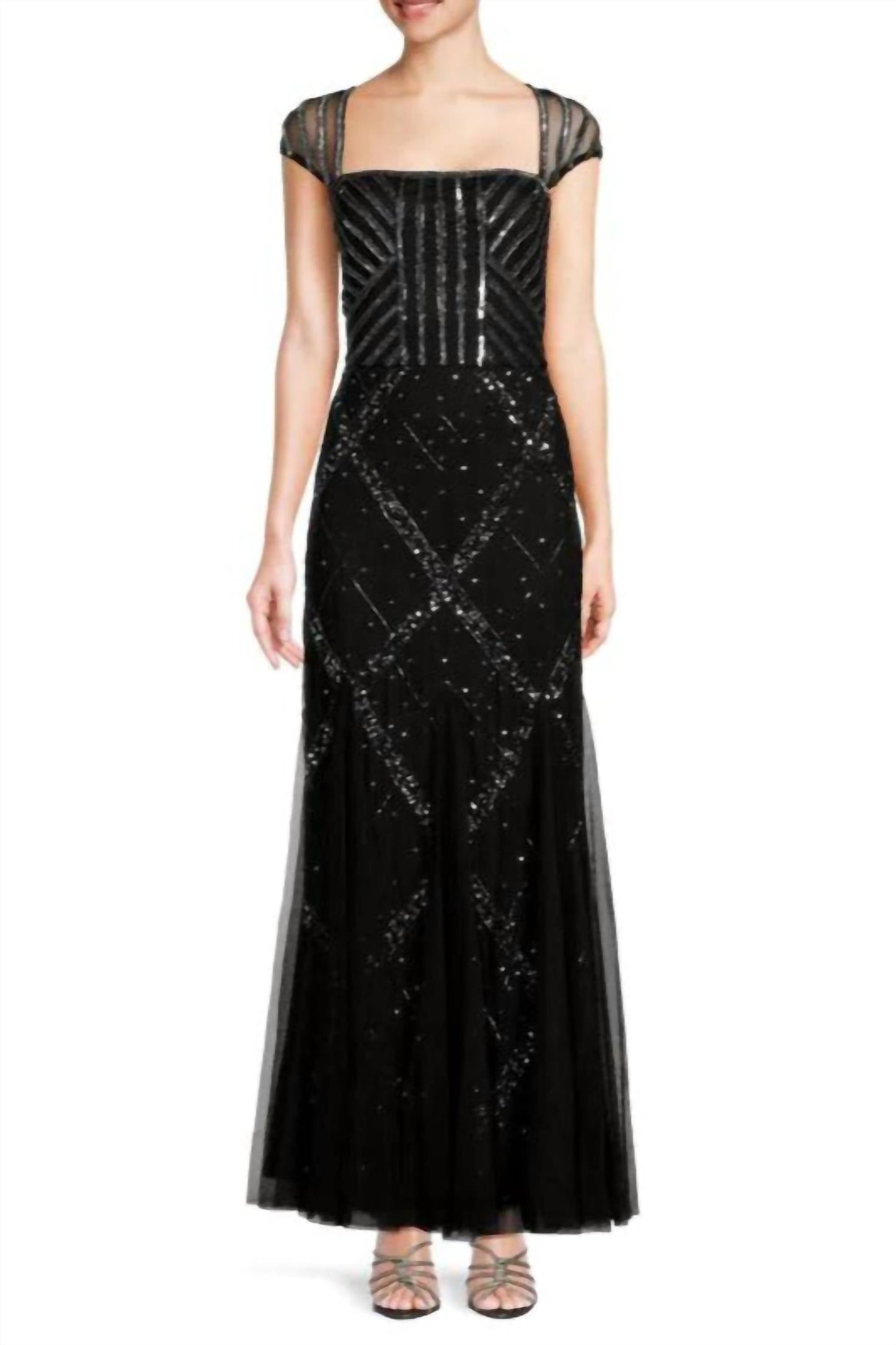 Adrianna Papell - Beaded Cap Sleeve Gown