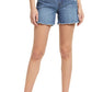 Wit & Wisdom 'Ab'Solution Scallop Hem High Waist Denim Shorts in Mble-Mid Blue, Size 12