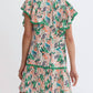 Entro - Leaf Print V-Neck Mini Dress