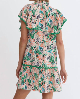Entro - Leaf Print V-Neck Mini Dress
