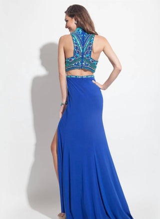 Rachel Allan - Beaded Jersey Prom Gown With Cutouts