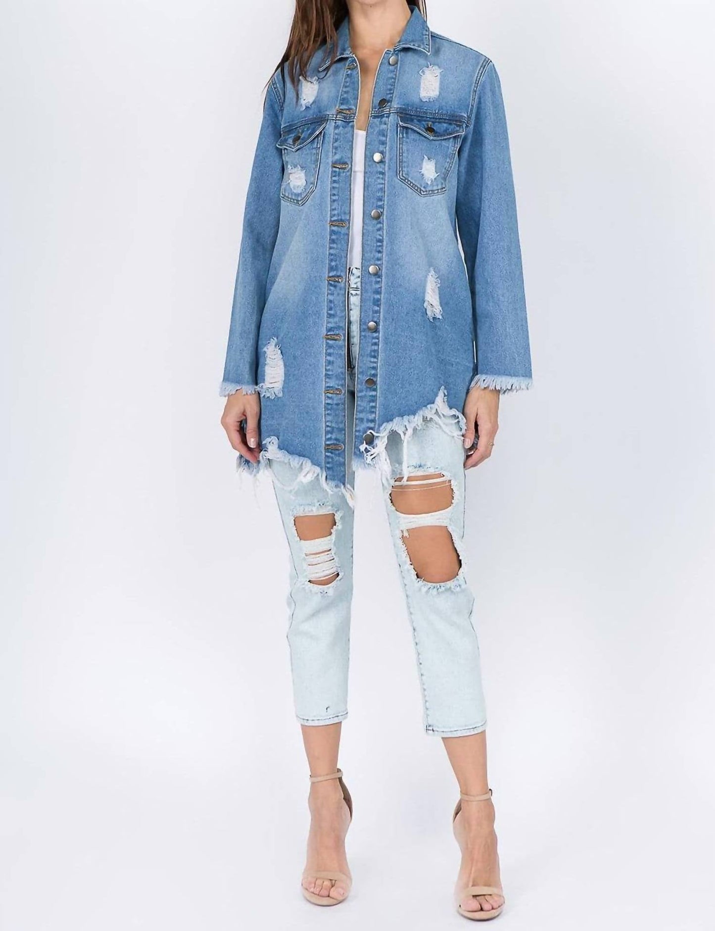 American Bazi - Frayed Hem Denim Jacket