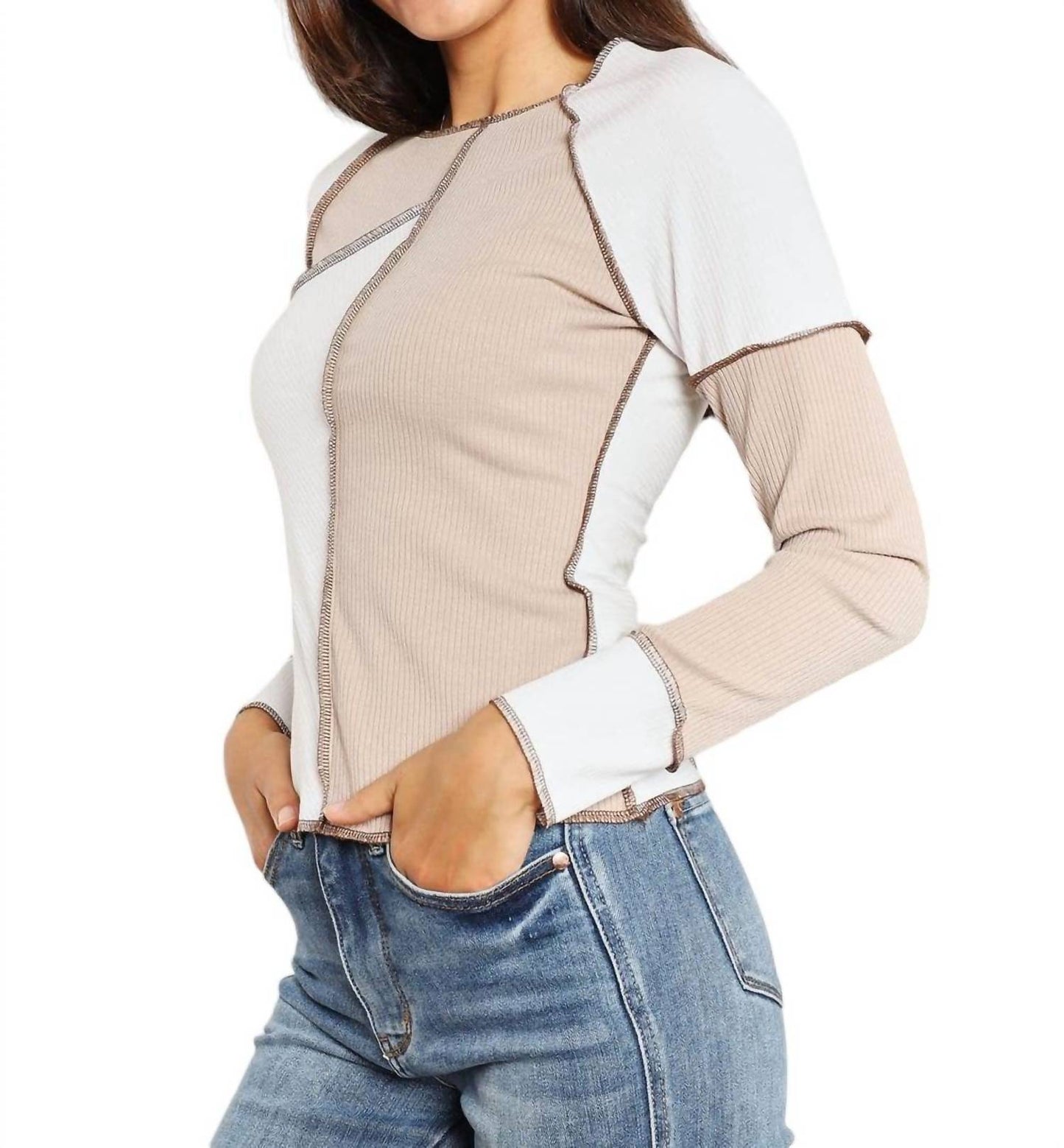 Double Take - Color Block Exposed Seam Top