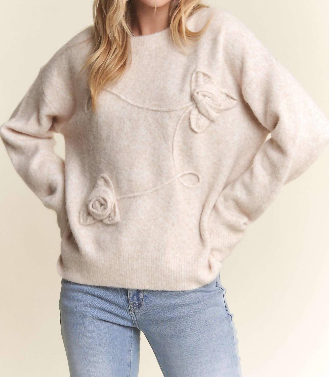 Adora - Floral Applique Soft Sweater