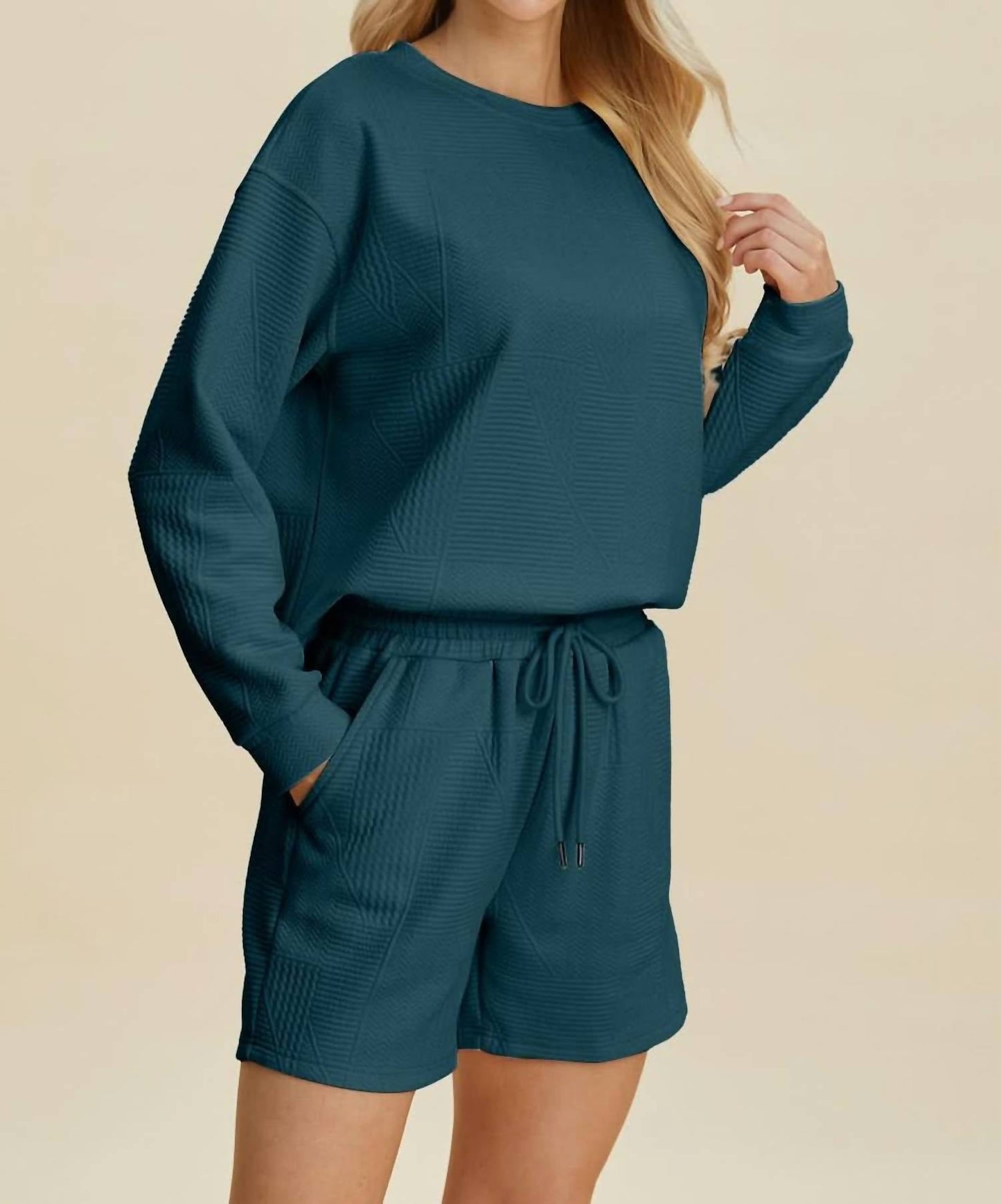 Double Take - Textured Top And Shorts Set