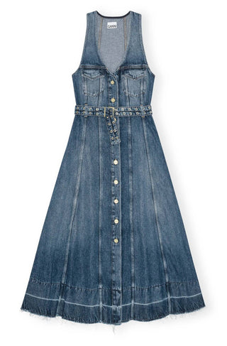 Ganni - Light Denim Belt Midi Dress