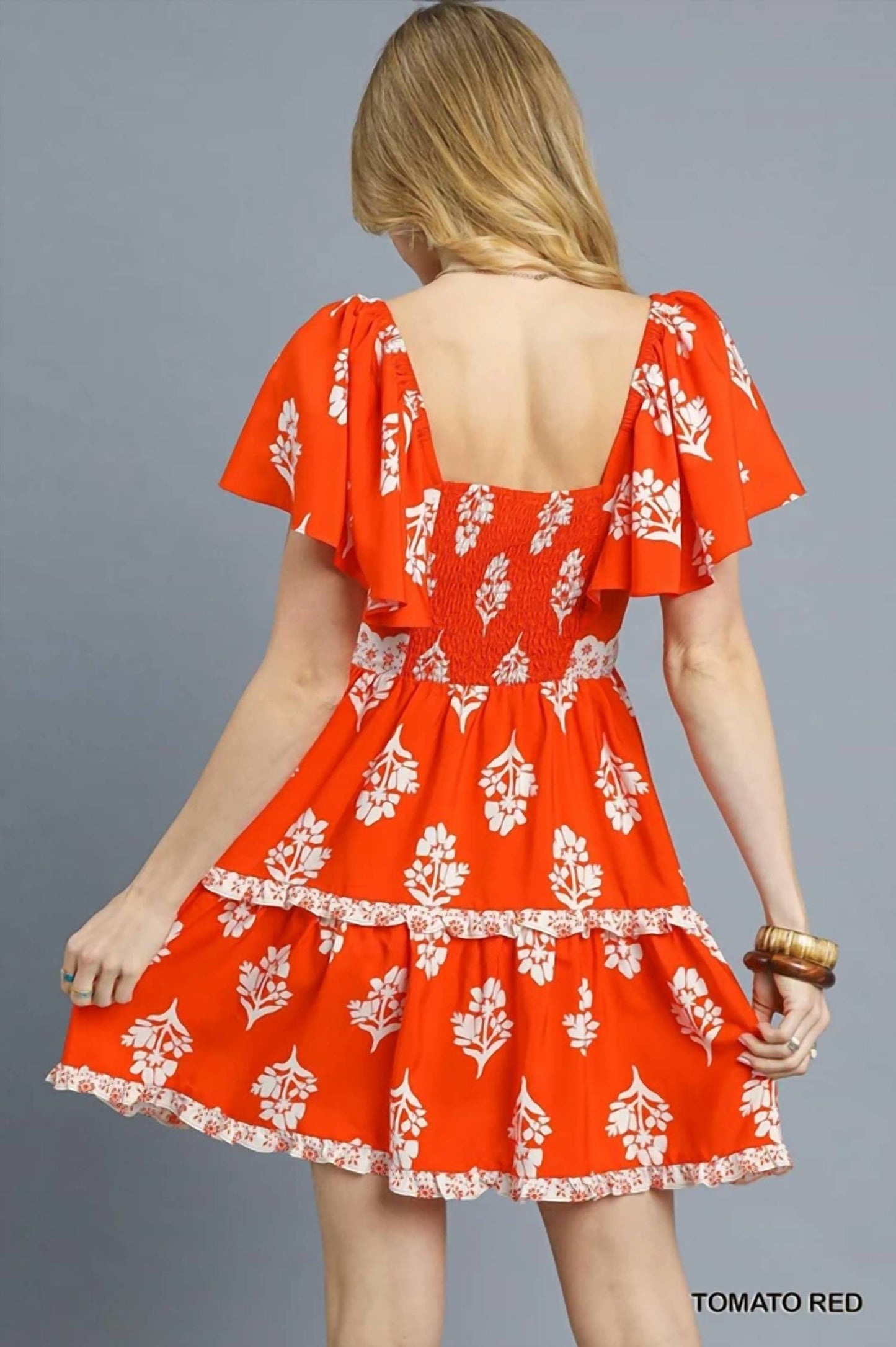 Umgee - Floral Ruffle Trim Tiered Mini Dress