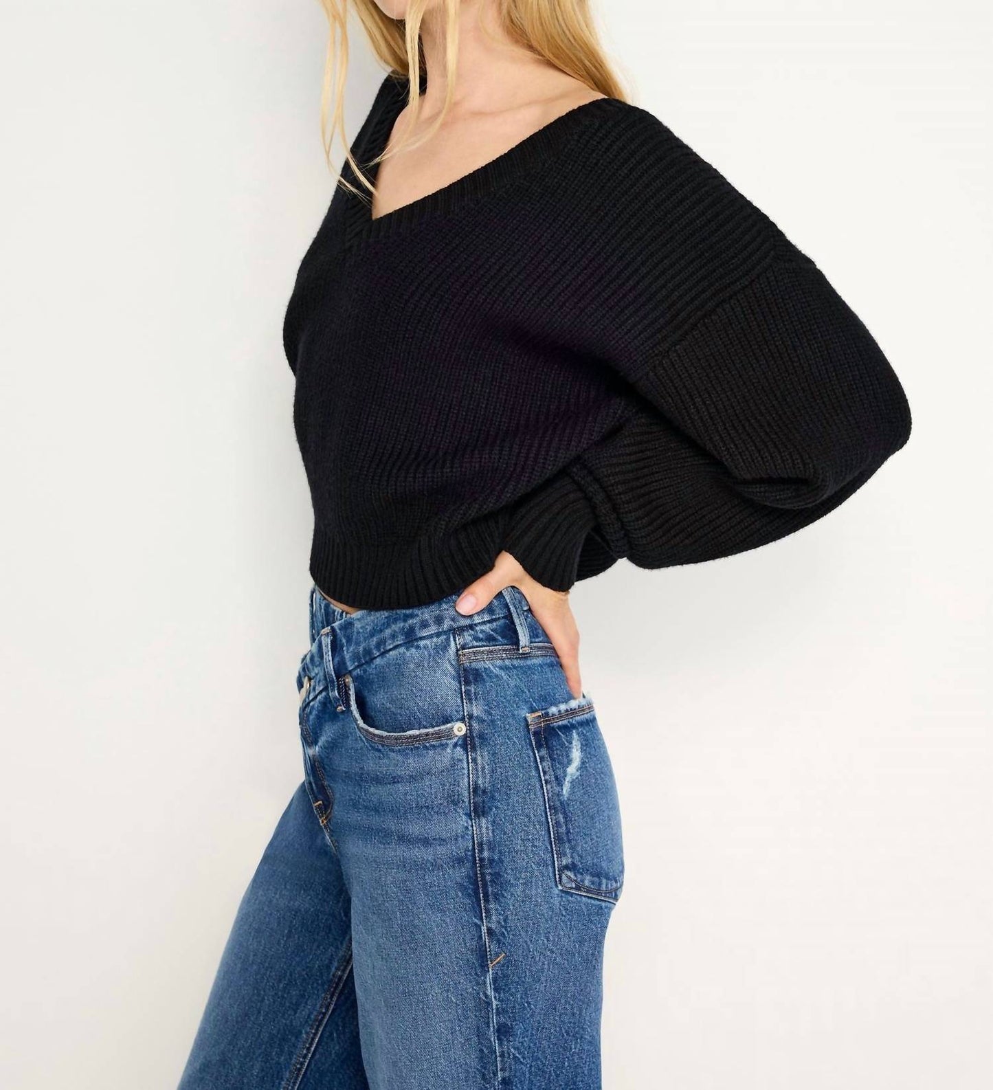 Good American - Cozy Deep V-neck Sweater
