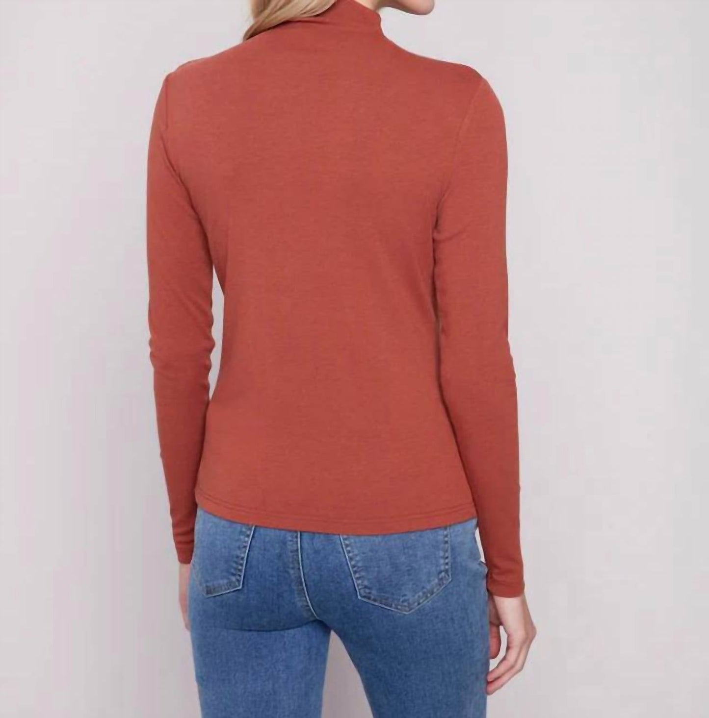 Charlie B - Long Sleeve Mock Neck Fine Rib Top