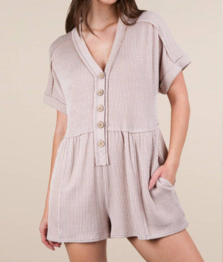 Very J - Two Tone Ribbed Knit Comfy Casual Romper