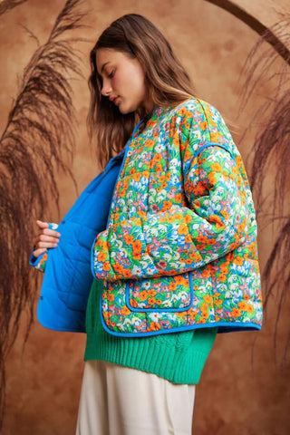 Davi & Dani - Retro Floral Quilted Jacket