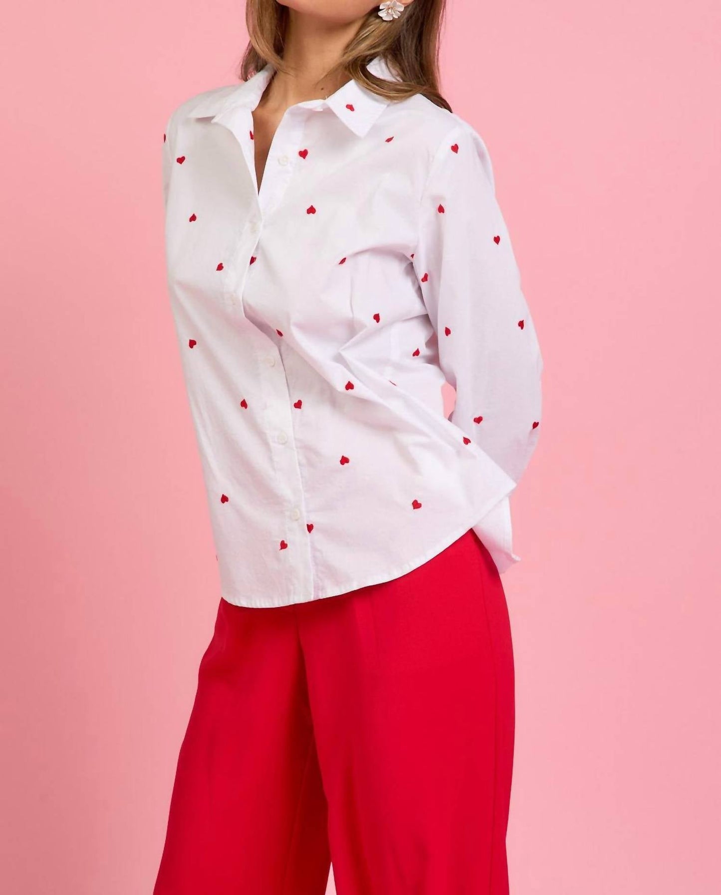 Skies Are Blue - Sweetie Heart Embroidered Button Down Top