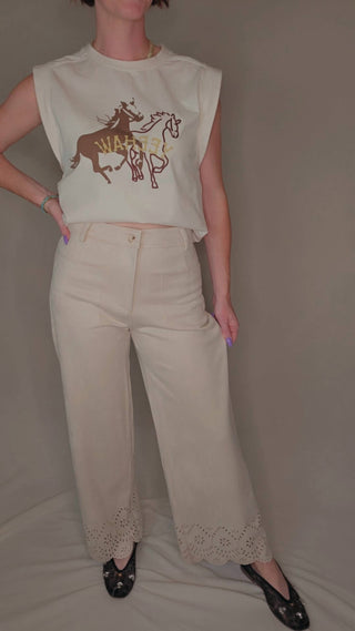 Allie Rose - Suede Laser Cut Wide Leg Pants
