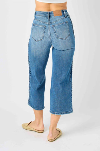 Judy Blue - Braid Ss Detail Crop Wide Jeans