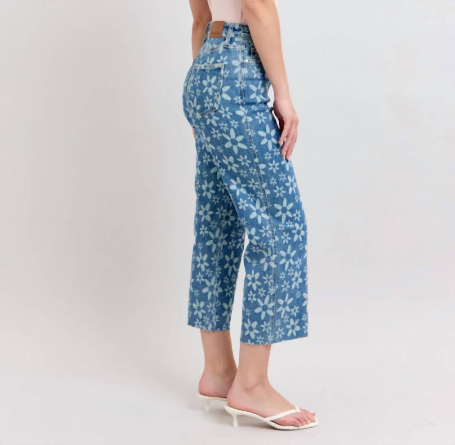 Judy Blue - High Rise Flower Print Crop Wide Jeans