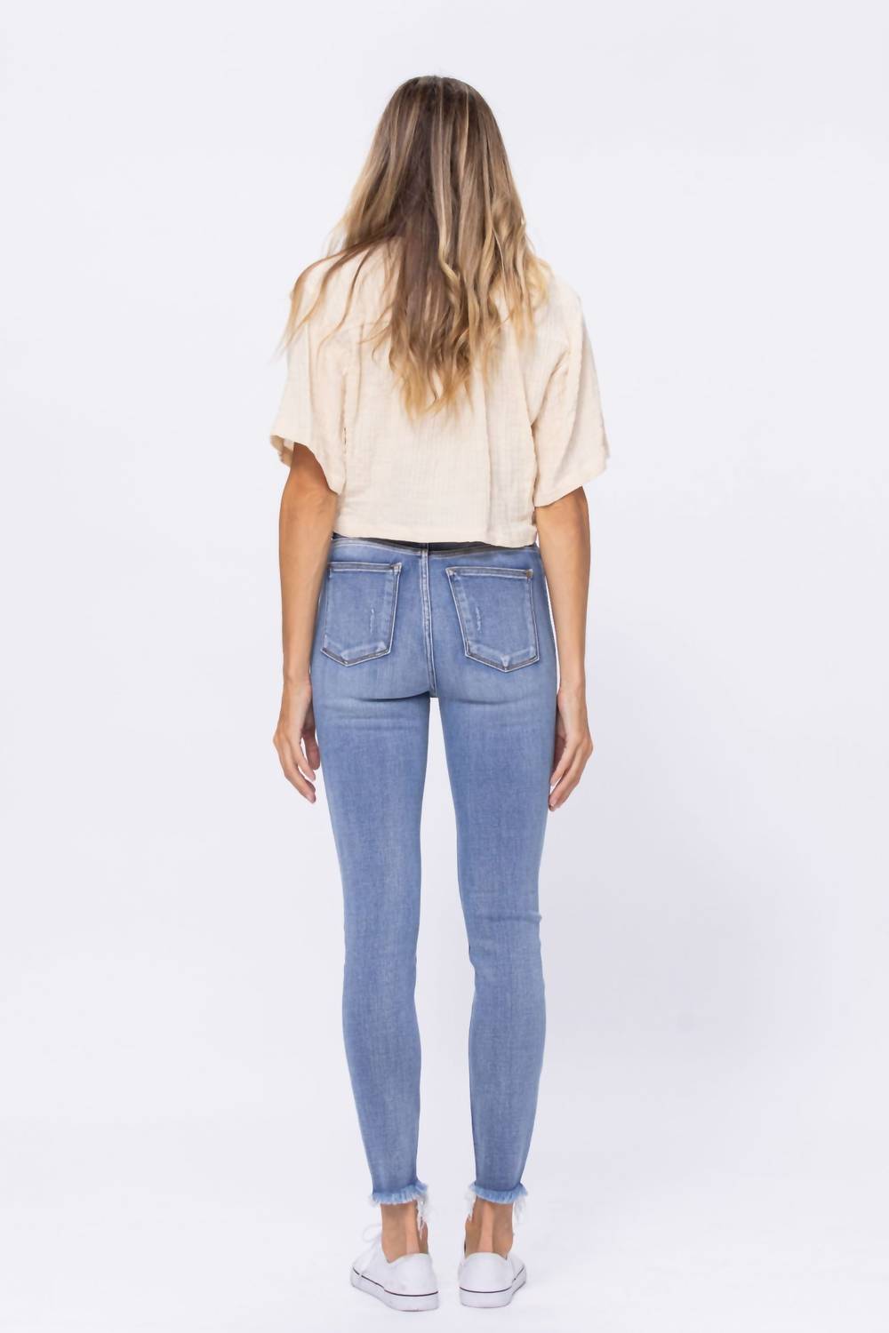 Judy Blue - High Waist Destroyed Button Fly Skinny Jeans
