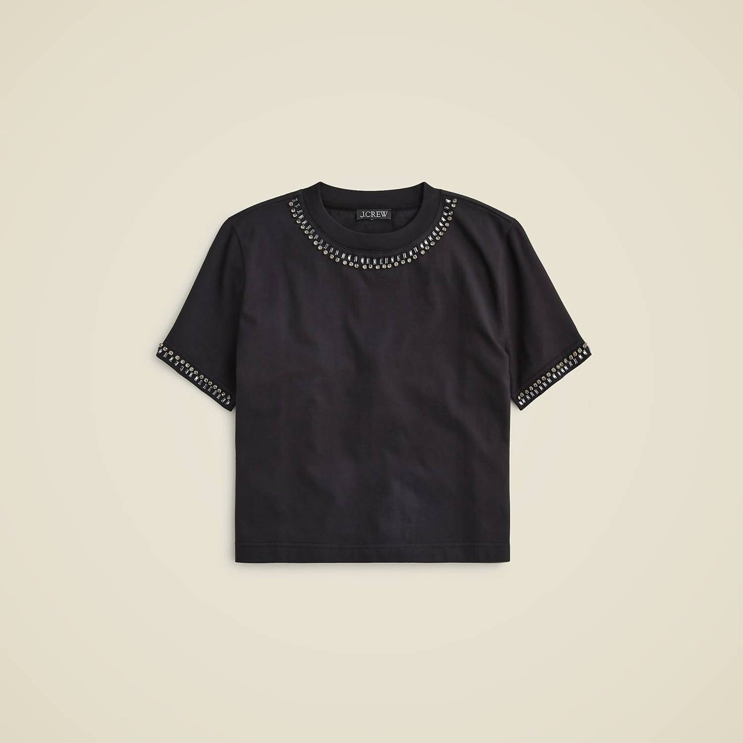 J.Crew - Women's Relaxed Crystal-embellished Cropped T-shirt In Heavy Jersey