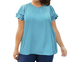 On The Plus Side - Short Sleeve Ruffle Blouse - Plus Size